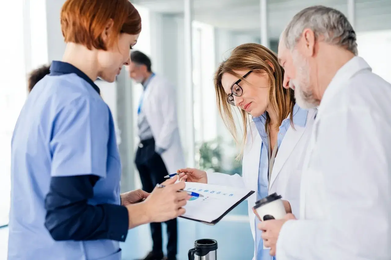 Clinical research professionals working together