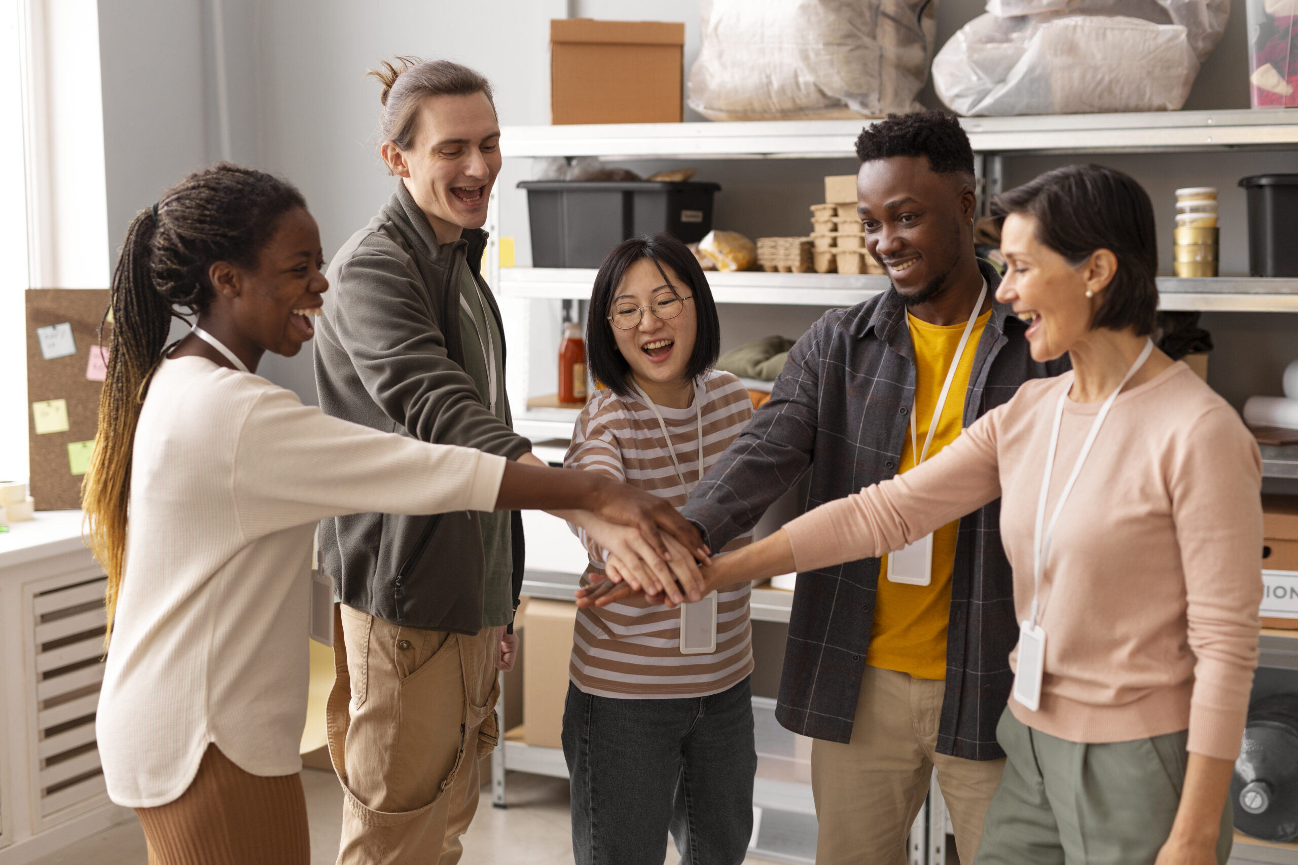 A diverse community group working together